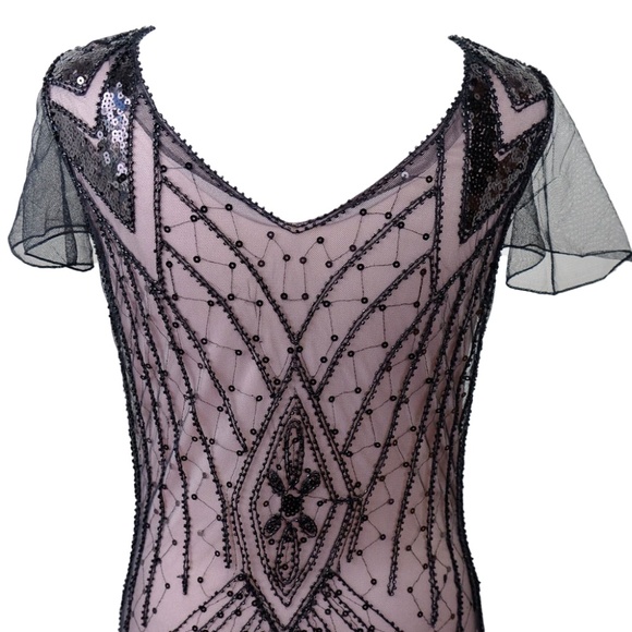 Blush Pink Dress With Beaded Black Mesh Overlay Style NWOT Size Large - Picture 4 of 5